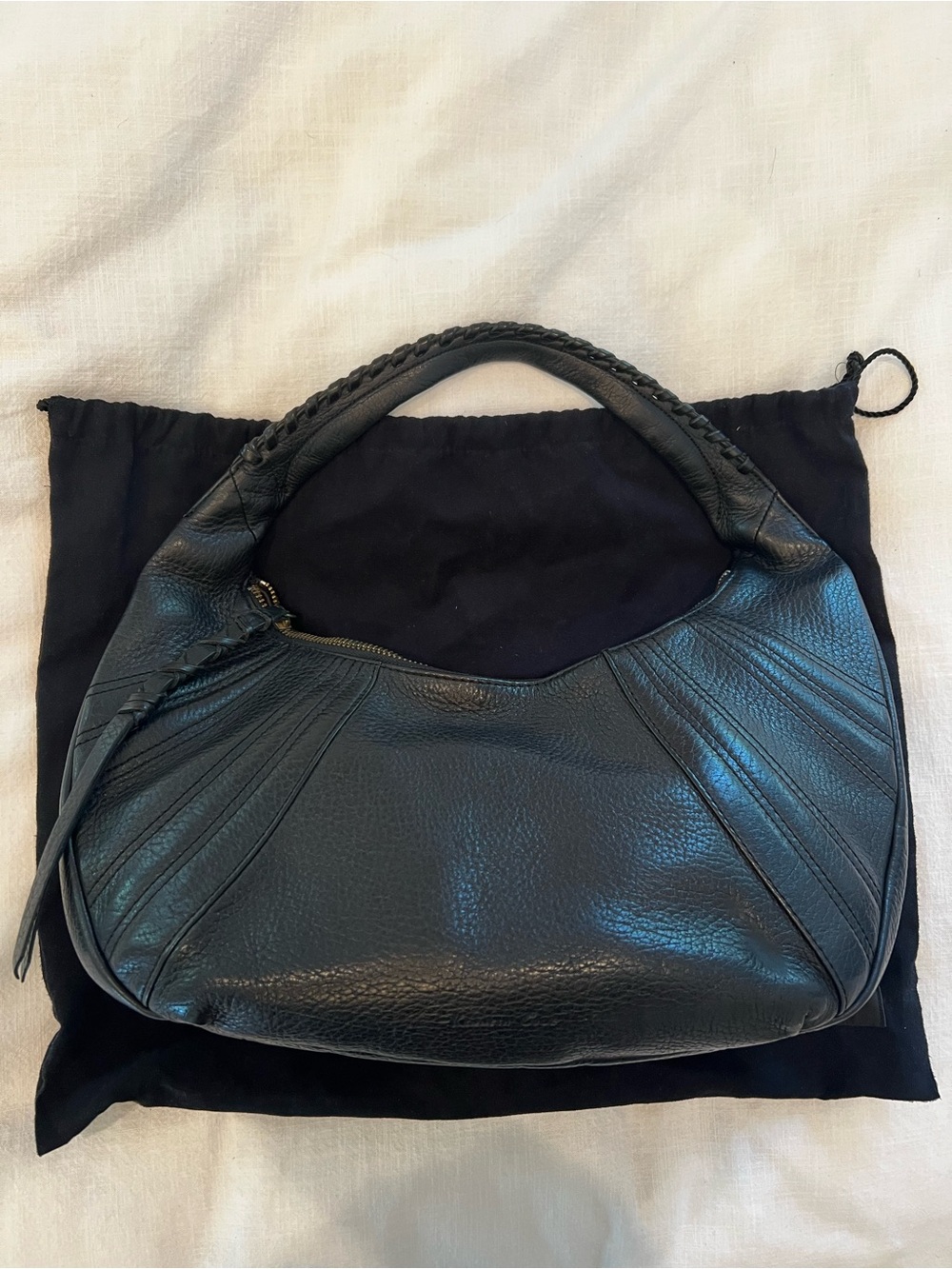 Kenneth Cole Black Pebbled Leather Hobo Shoulder Bag Braided Strap - Picture 2 of 5